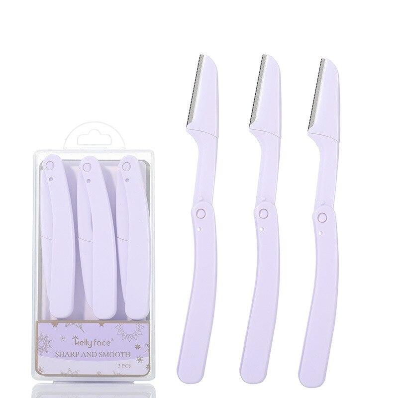 3 Pcs Set Eyebrow Trimmers Foldable Pink Purple Face Razor Hair Remover Scraping Eyebrow Shaver Portable Women Beauty Tools: Purple