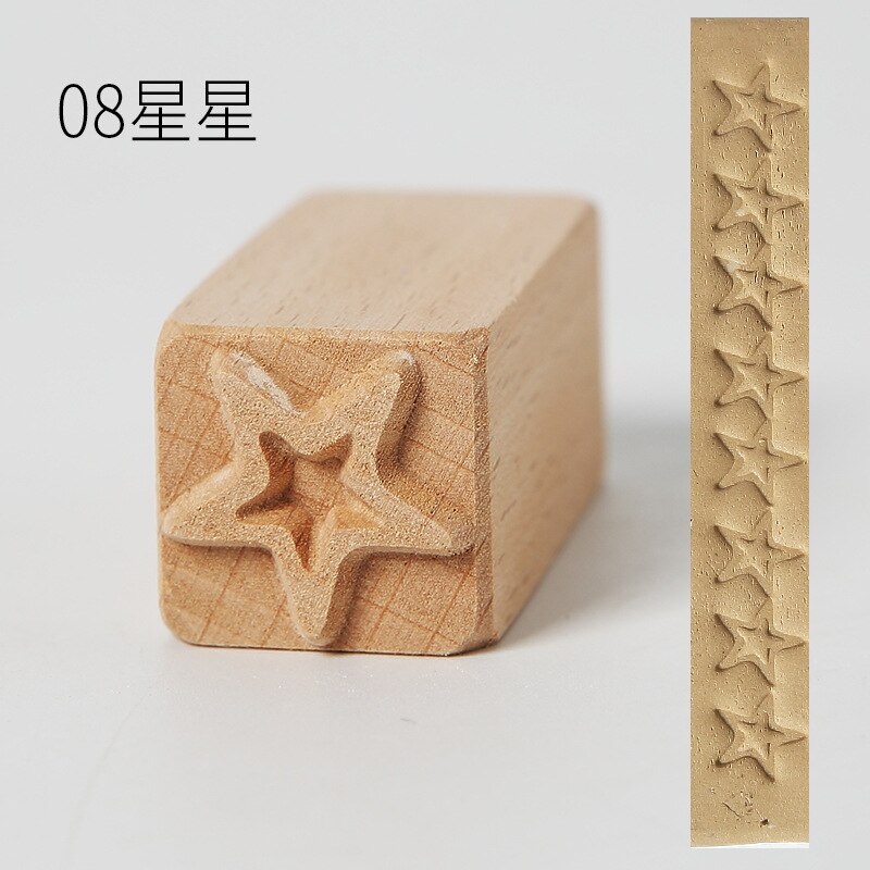 Pottery Wood Texture Seal 16-piece Set of Solid Wood Cartoon Seal Tool Pottery Clay Clay Moon Cake Stamp Mold: 08