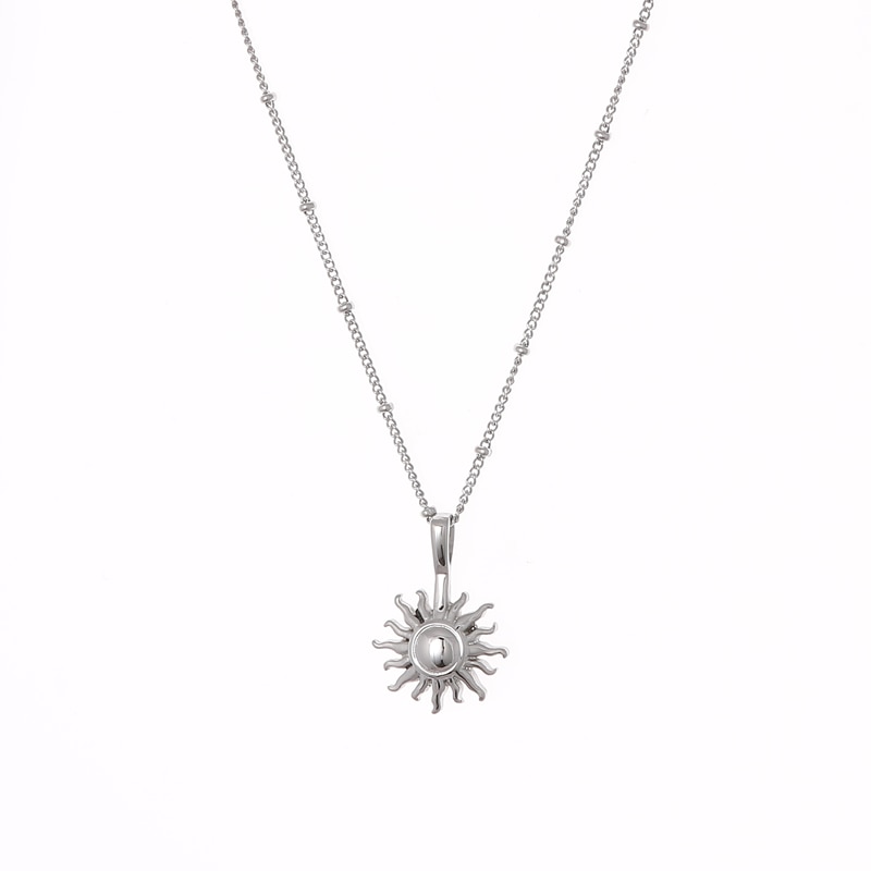 Newest 316L Stainless steel SUN Pendant Necklace Popsocket Vintage Bead Ball Sun Flower Necklace for Woman Beach Girl Best: silver