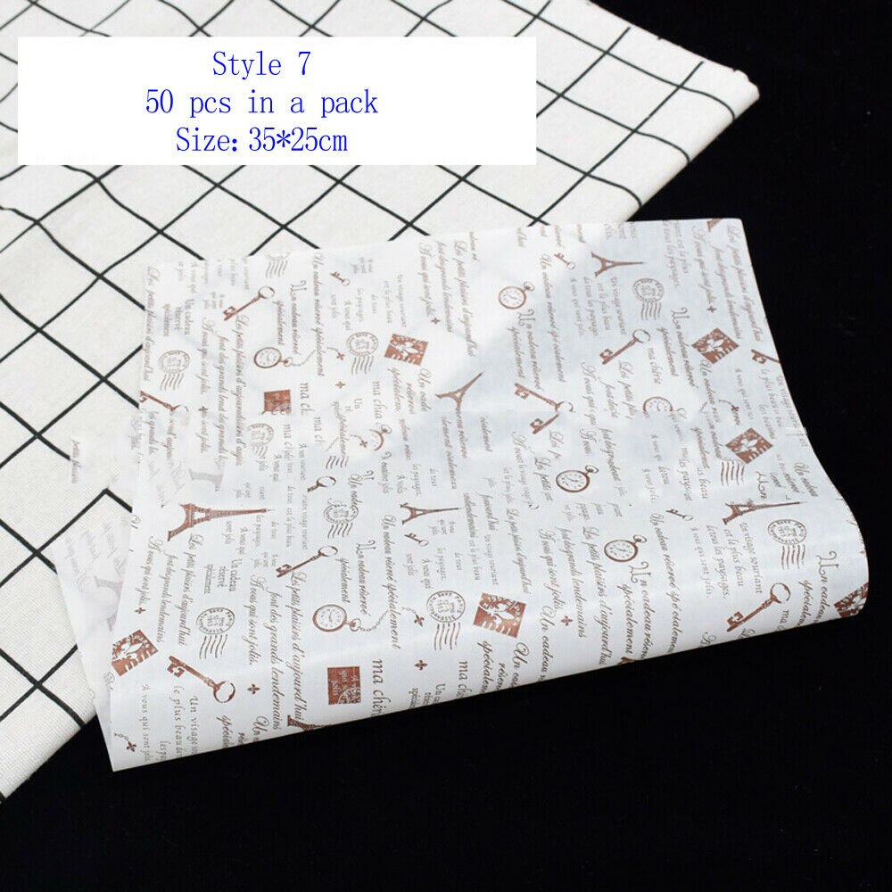 50 Uds papel encerado para alimentos grado grasa papel envolturas de alimento papel de envolver para pan Sandwich hamburguesa patatas fritas papel de envolver herramientas: G