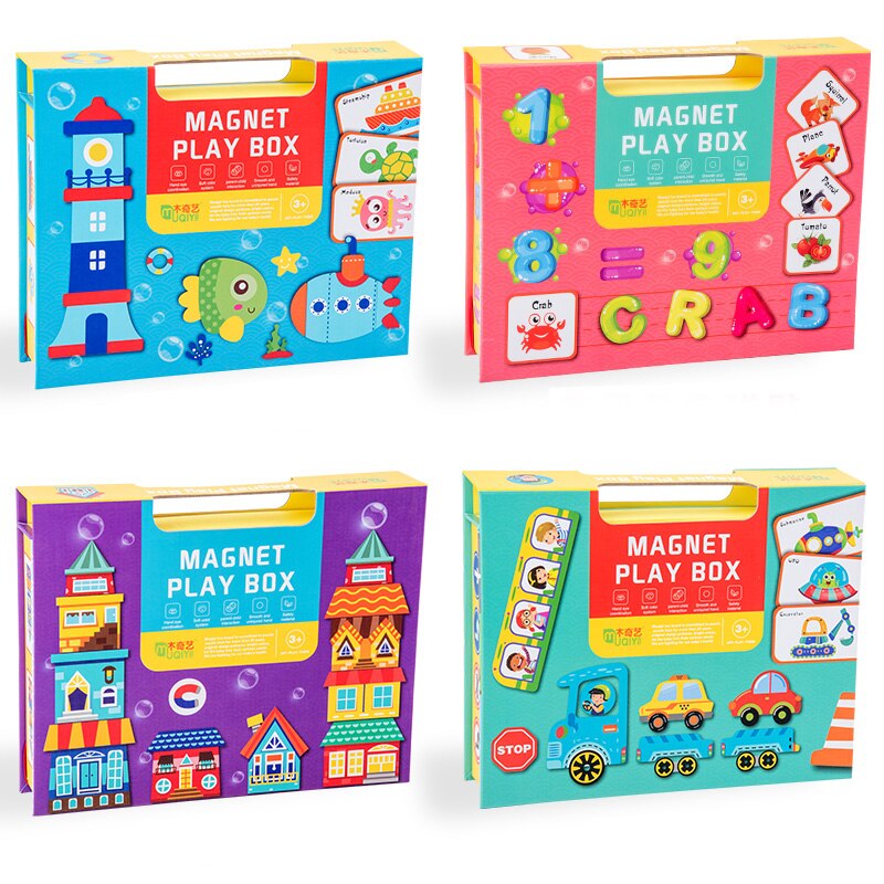 Rompecabezas magnético de papel, caja de juegos magnética, rompecabezas, pegatinas magnéticas para niños, imanes de nevera, educativo para primera infancia