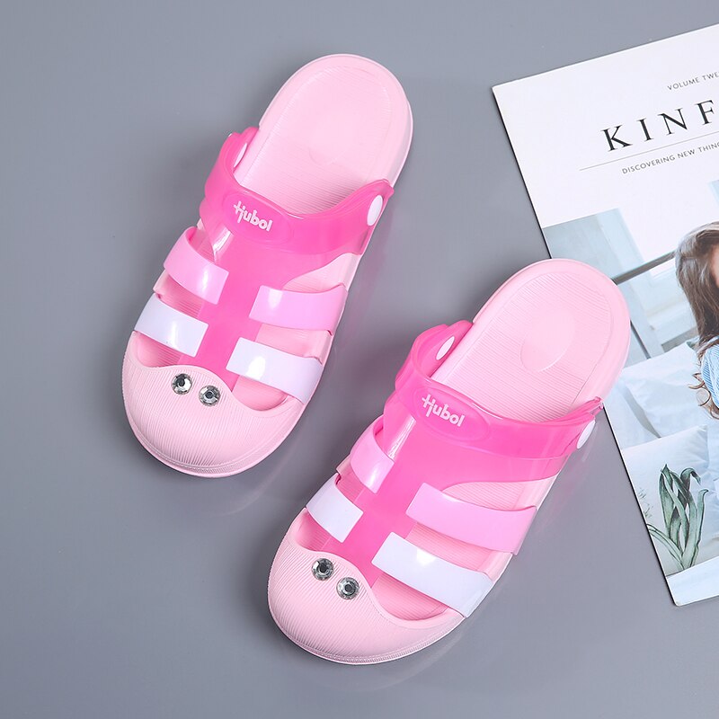 Dames jelly schoenen regenboog zomer sandalen dames platte schoenen dames instappers snoepkleurige peep toe dames strandschoenen: Rozenrood / 40