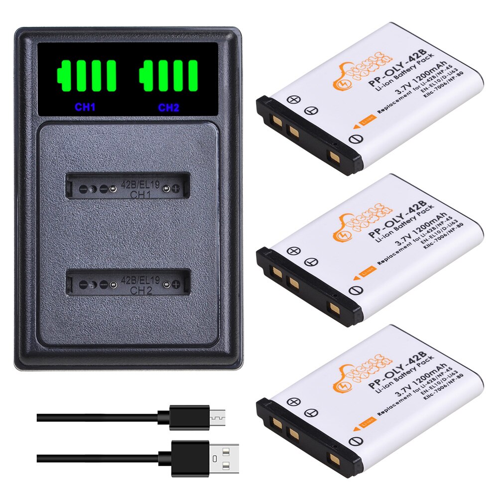 NP-45 Li-40B Li-42B EN-EL10 D-Li63 Li108 NP-80 KLIC-7006 Battery and Charger for Nikon Coolpix S4000 S210 S220 S230 S570: 3 battery 1 charger