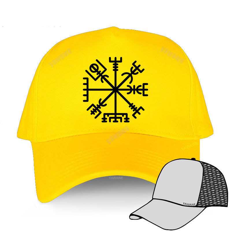 Marchio di moda Vegvisir Futhark Runes Navigator Vegvisir Viking Compass berretto da Baseball uomo donna cappelli snapback Hip-Hop regolabili: yellow mesh