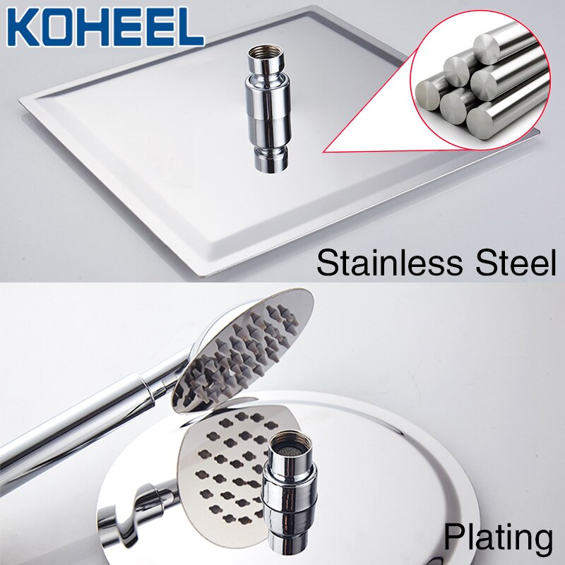 Koheel 16/12/10/8/6 Inch Vierkante Douchekop Ronde Gepolijst Chroom Rvs Badkamer Regendouche heads