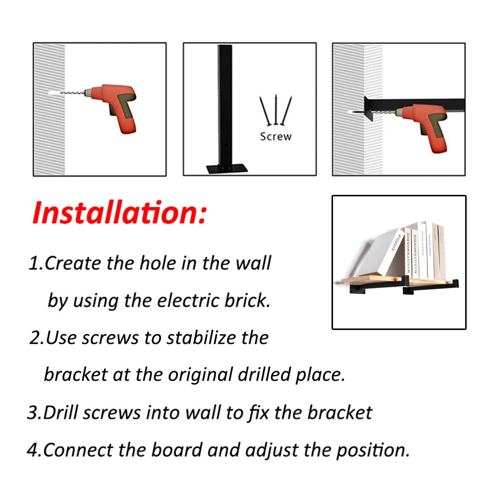 1/2/4pcs Black Industrial Iron Floating Bracket Heavy Duty Shelf Table Scaffold Board Wall Mounted Multifunctional Home Hardware