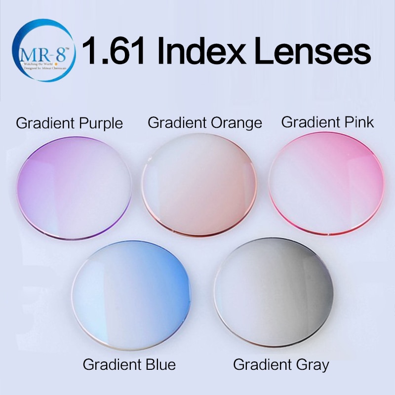 Radiation Protection 1.61 High Index MR-8 Super-Tough Gradient Tint HMC EMI Asphere Anti UV Myopia Hyperopia Prescription Lenses