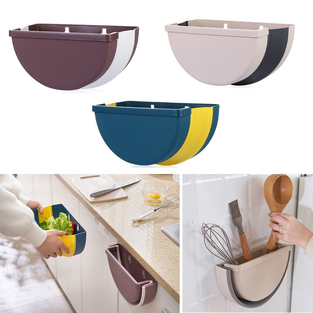 Kitchen Trash Can Useful Wall Mounted Bracket Organizer Car Garbage Bin Office Wastebaskets Foldable Storage Bins