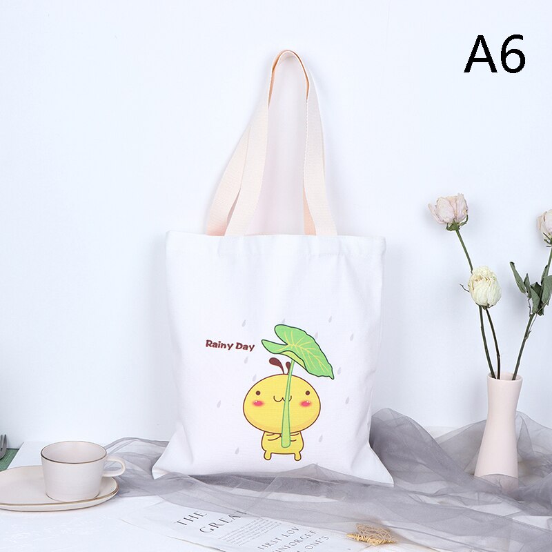 Leuke Cartoon Herbruikbare Boodschappentas Vrouwen Canvas Tassen Shopper Schoudertassen: A6