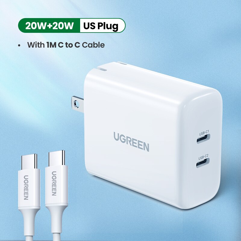 Ugreen Dual 20W Pd Usb C Lader Voor Iphone 13 12 Fast Charger Quick Charge 4.0 3.0 Opladen Voor samsung Mobiele Telefoon Oplader: US add C to C Cable