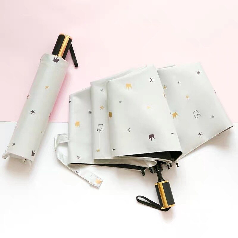 Fully Automatic Rain Umbrella Rain Or Shine Dual Purpose Men and Women Folding Sun-resistant UV-Protection Parasol Advertisement: jiu he Version Crown Beige White