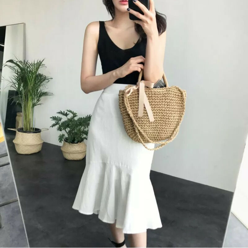 Dames handtas stro tas rotan rieten vlechtwerk schoudertassen strand handtas crossbody