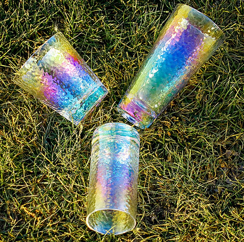Luxury Lead-free Rainbow hammer Glass Cup Breakfast Milk Tea mug Coffee Juice Wine Cup Crystal Transparent Glass mugs