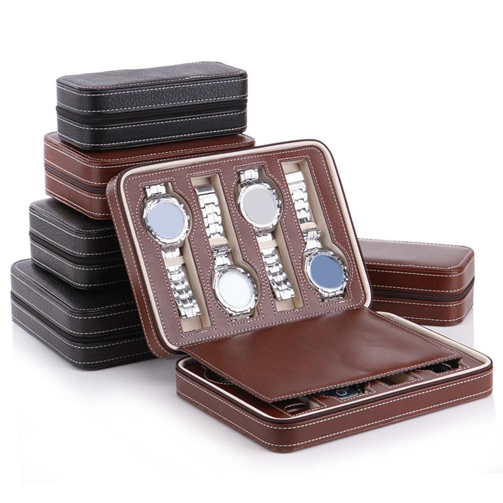 Zippered Leather Watch Display Case 2/4/8 Grids Watch Storage Bag Case Holder Watches Organizer Box