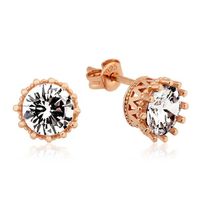 Paire de Boucles D'oreilles en Argent 925 avec Pierre Ambre Ronde (127
