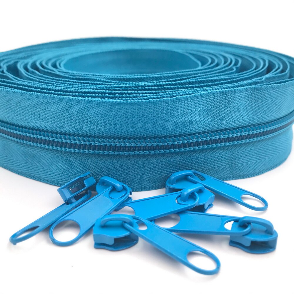 #5 5 Meter 24 Farben Nylon Spule Reißverschlüsse durch sterben Hof mit 10 stücke Schieberegler für DIY NäHenne Schneider handwerk Taschen: 274 Säure Blau