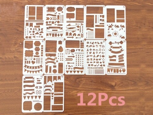 Bullet journal stencil, denna vecka, planerare stencil bullet journal tillbehör målning mall modell: 12 st