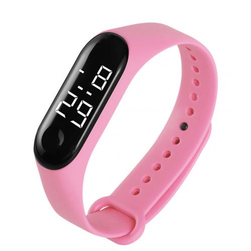 M3 Children Solid Color Adjustable Strap LED Digital Electronic Wrist Watch: Pink