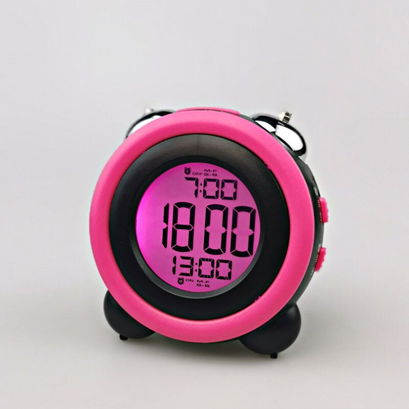 Color Screen Electronic Clock Loud Alarm Clock Alarm Multi-group Alarm Clock LED Big Ring Clock: Rose Red