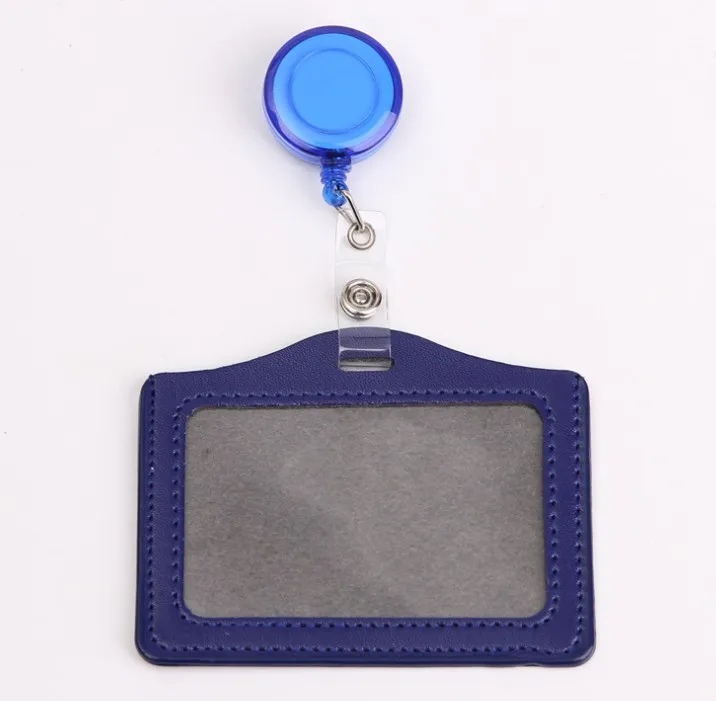 1 Set PU ID Staff Employee's Card Holder with Retractable Badge Reel Students Old People Bus Card Sleeve Pass Access Card Cover: Blue