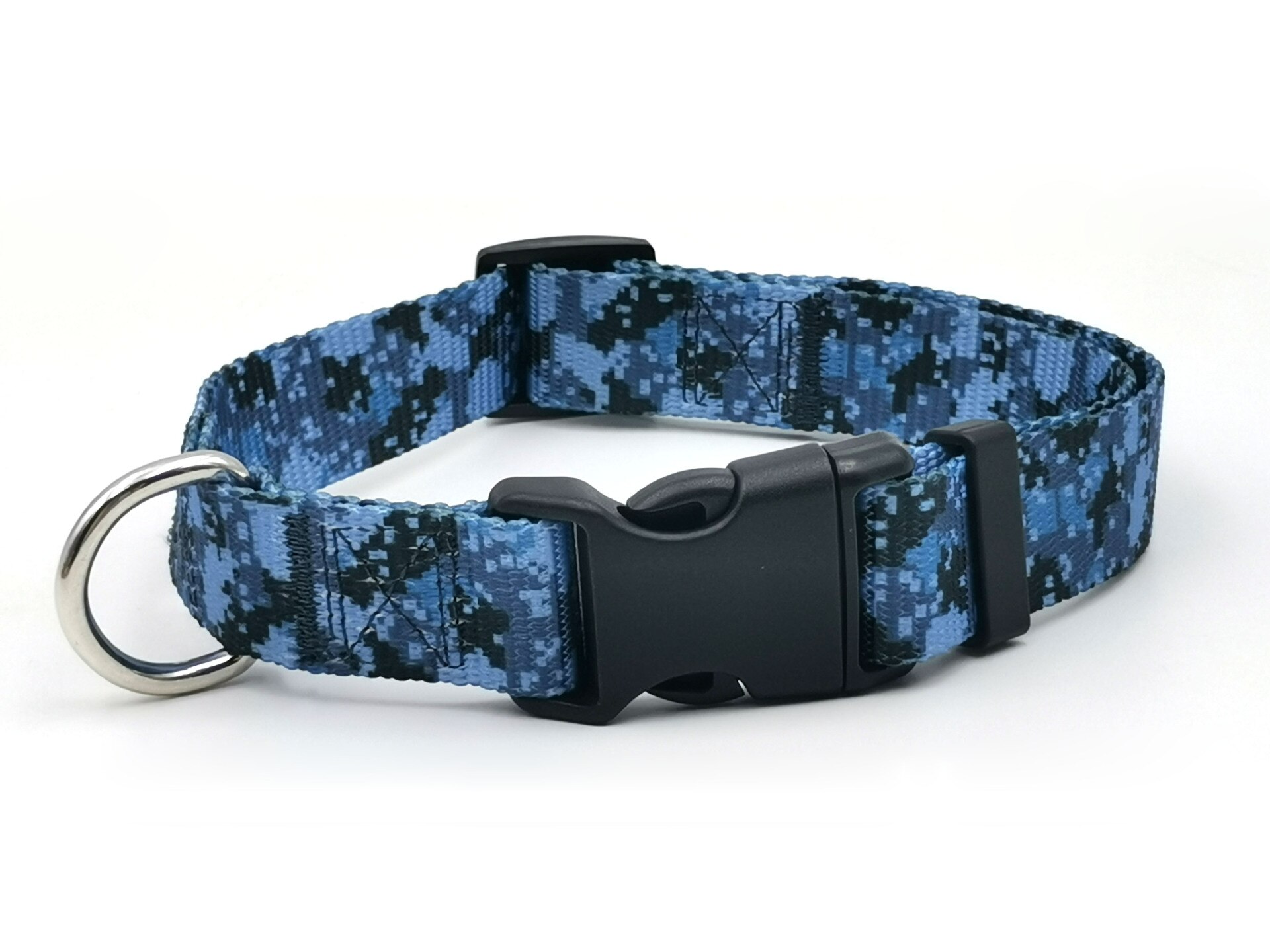 Collar con estampado de camuflaje para mascotas, Collar de nailon grande y de perro de talla mediana, de poliéster, suministros para perros pequeños, accesorios para perros: Dark blue camouflage