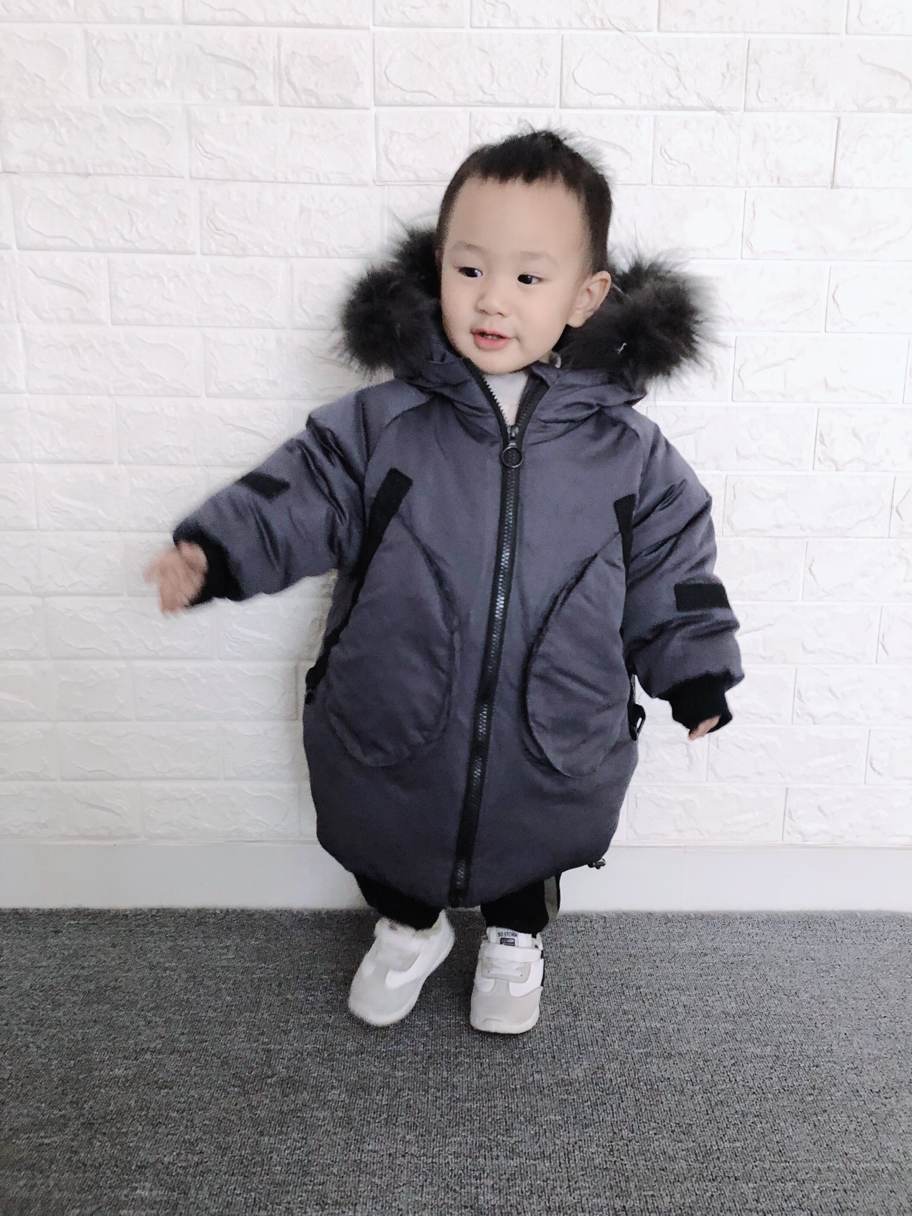 Winter baby long style cotton-padded jacket