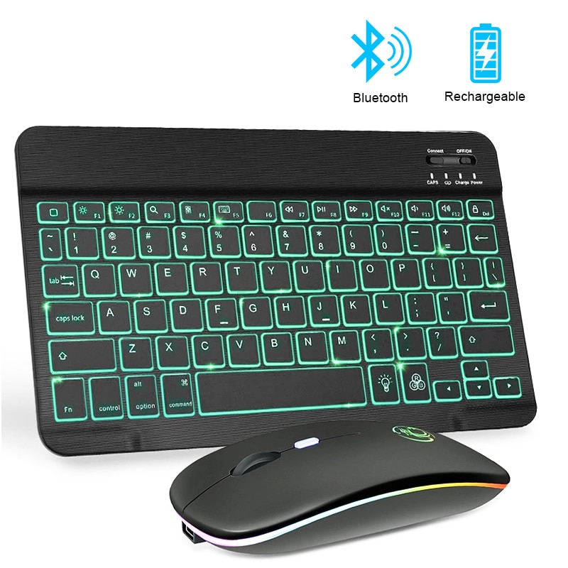 RGB Drahtlose Tastatur Und Maus Mini Bluetooth Tastatur Maus Combo Tastatur Mit hinterleuchtet Für Telefon Tablette Laptop Ipad Computer