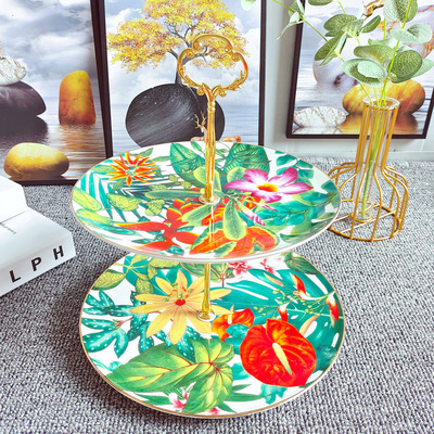 Fruit Plates Cake Snack Tray Porcelain Cake Stand Set Birthday Dessert Vegetable Storage Rack Ceramic Fruits Basket: Forest
