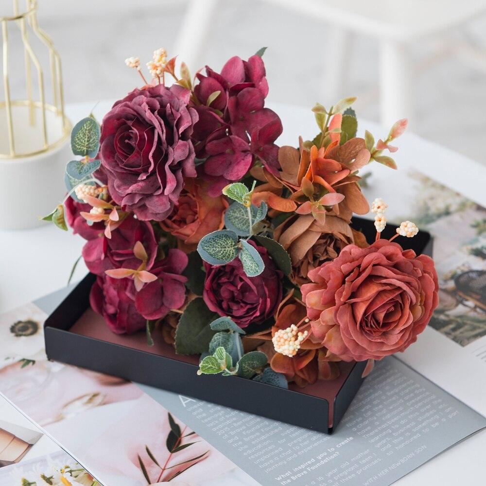 5 buntar rosa pionbukett konstgjorda blommor heminredningstillbehör bordsdukning bröllop dekorativ blomma