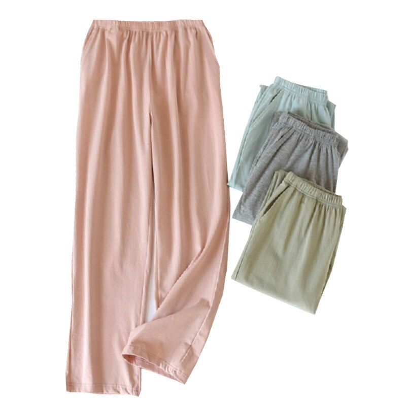 Spring Summer Lovers Loose Thin Sleep Bottoms Solid Color Men Women Full Length Pants Elastic Waist Couples Caual Wear