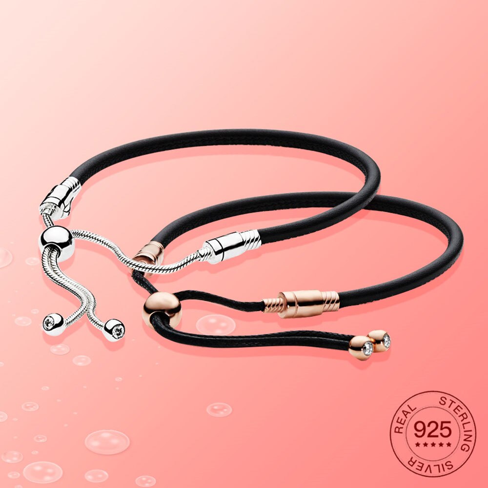 925 argento sterlina in oro rosa braccialetto di Fascino dei monili "Adatto per usura di Donne Perline FAI DA TE Braccialetto Scintillante CZ