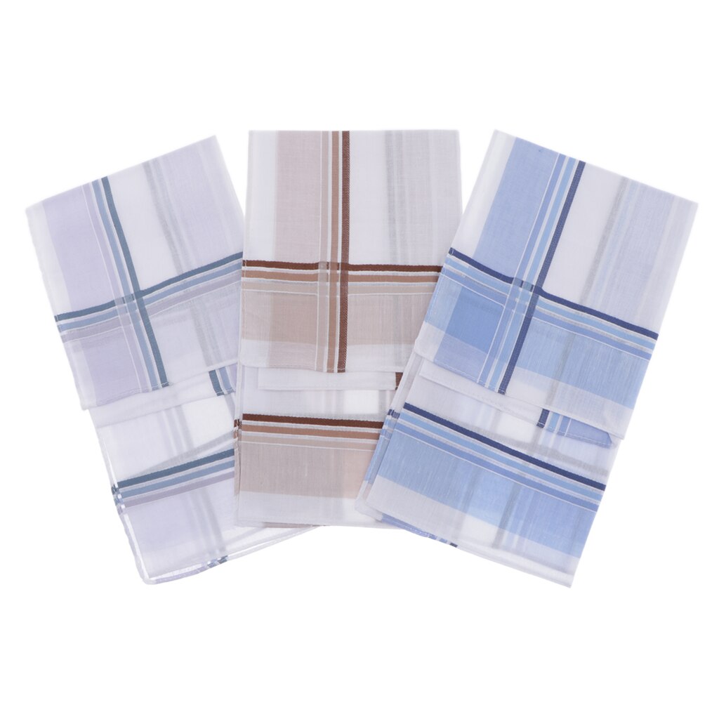 Set Of 3 Cotton Handkerchiefs For Men, Simple And Classic Plaid