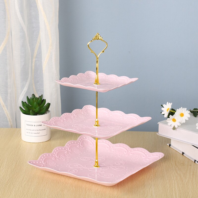 Detachable Cake Stand European Style 3 Tier Pastry Cupcake Fruit Plate Serving Dessert Holder Wedding Party Home Decor: 4Fang Pink Gold