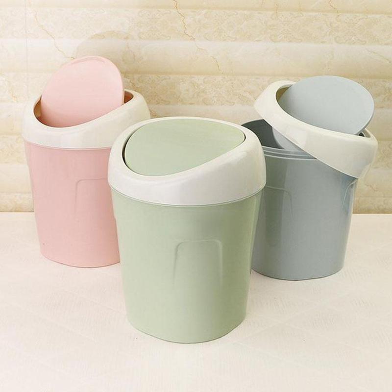 Plastic Mini Desktop Waste Bin Home Kitchen Trash Can Rolling Cover Dustbin Trash Basket for Table Home Office