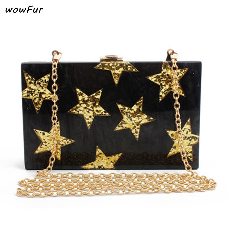 Bolso de mano de PVC con forma de estrella para mujer, bandolera de hombro, informal, de pequeña capacidad, con caja acrílica: black