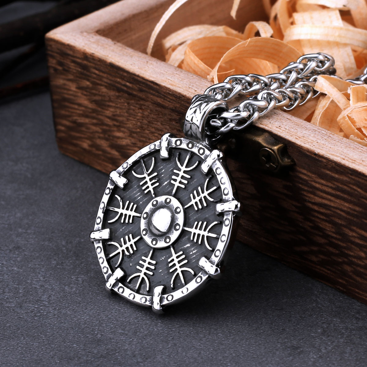 Rvs Viking Rune Kompas Ketting Voor Mannen Vintage Awe Van Helm Beschermende Amulet Hanger Ketting Charme Sieraden