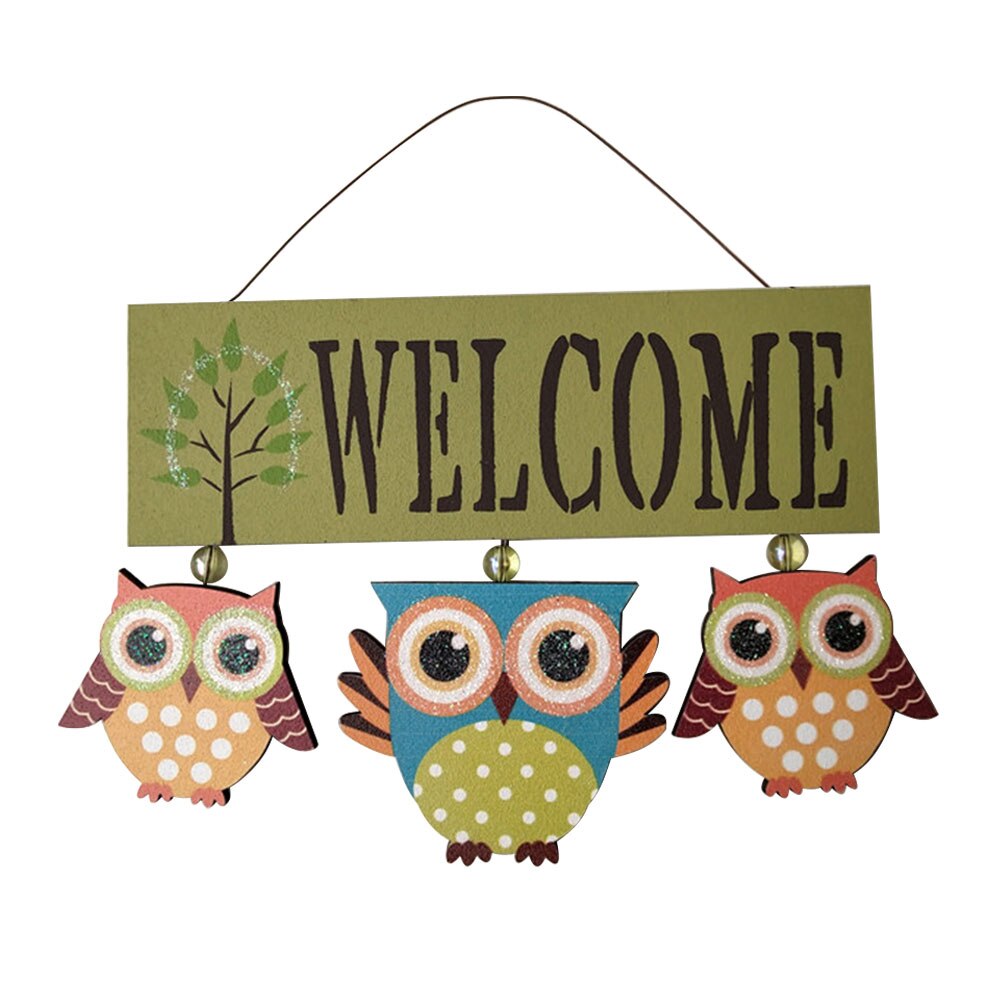 Cartel de bienvenida de búhos para puerta colgante de madera, letrero de bienvenida para porche, Patio, puerta delantera de madera, decoración de pared de jardín casero decorativo: green