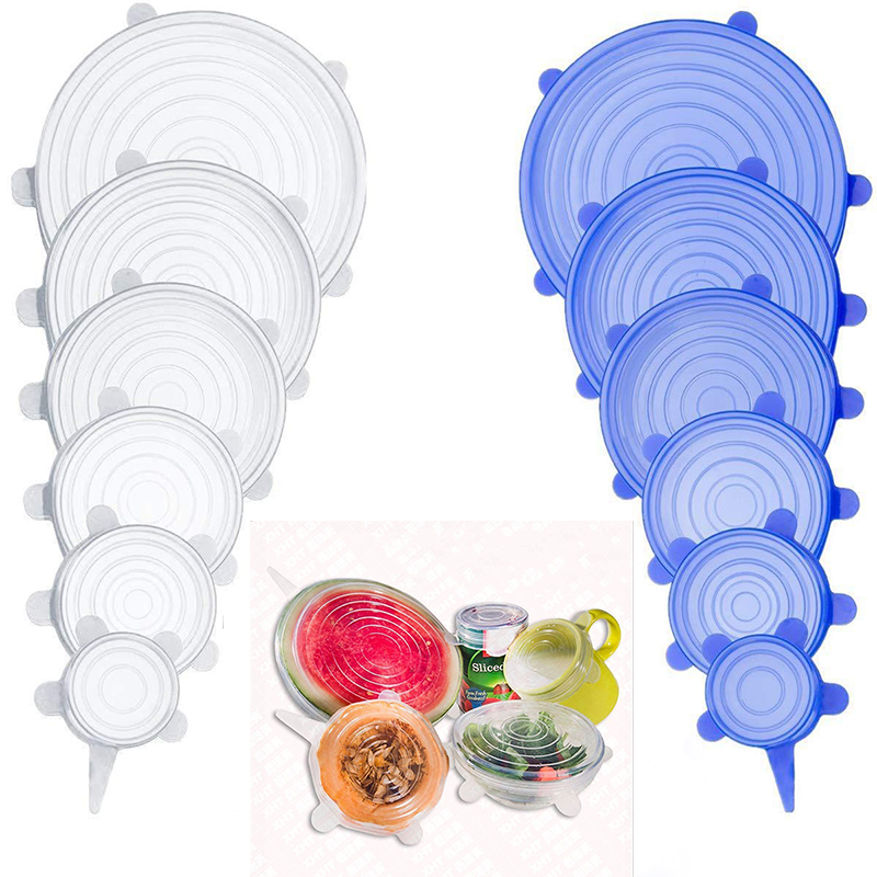 6 Pcs Herbruikbare Voedsel Verpakking Cover Silicon Food Fresh-Houden Afdichting Cap Vacuüm Stretch Siliconen Deksels Keuken Siliconen Cover