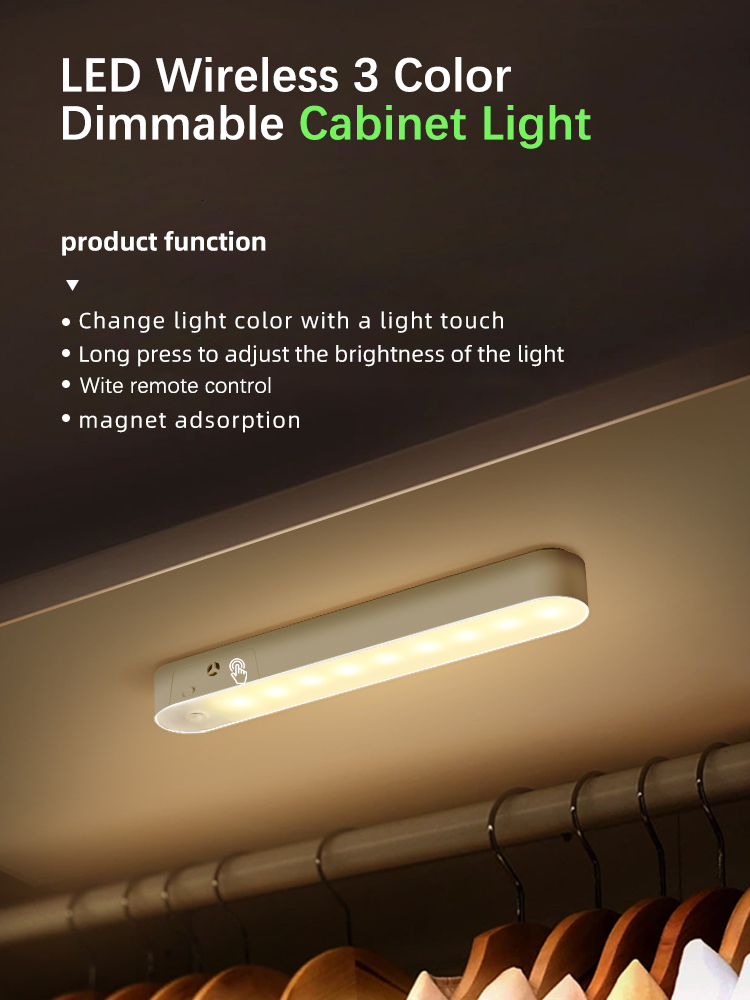 Nachtlampje LED kastlamp met afstandsbediening, 3 kleuren van helderheidsregeling, nachtlamp met USB oplaadapparaat, magneetkastlamp voor naast het bed, de kast: Default Title