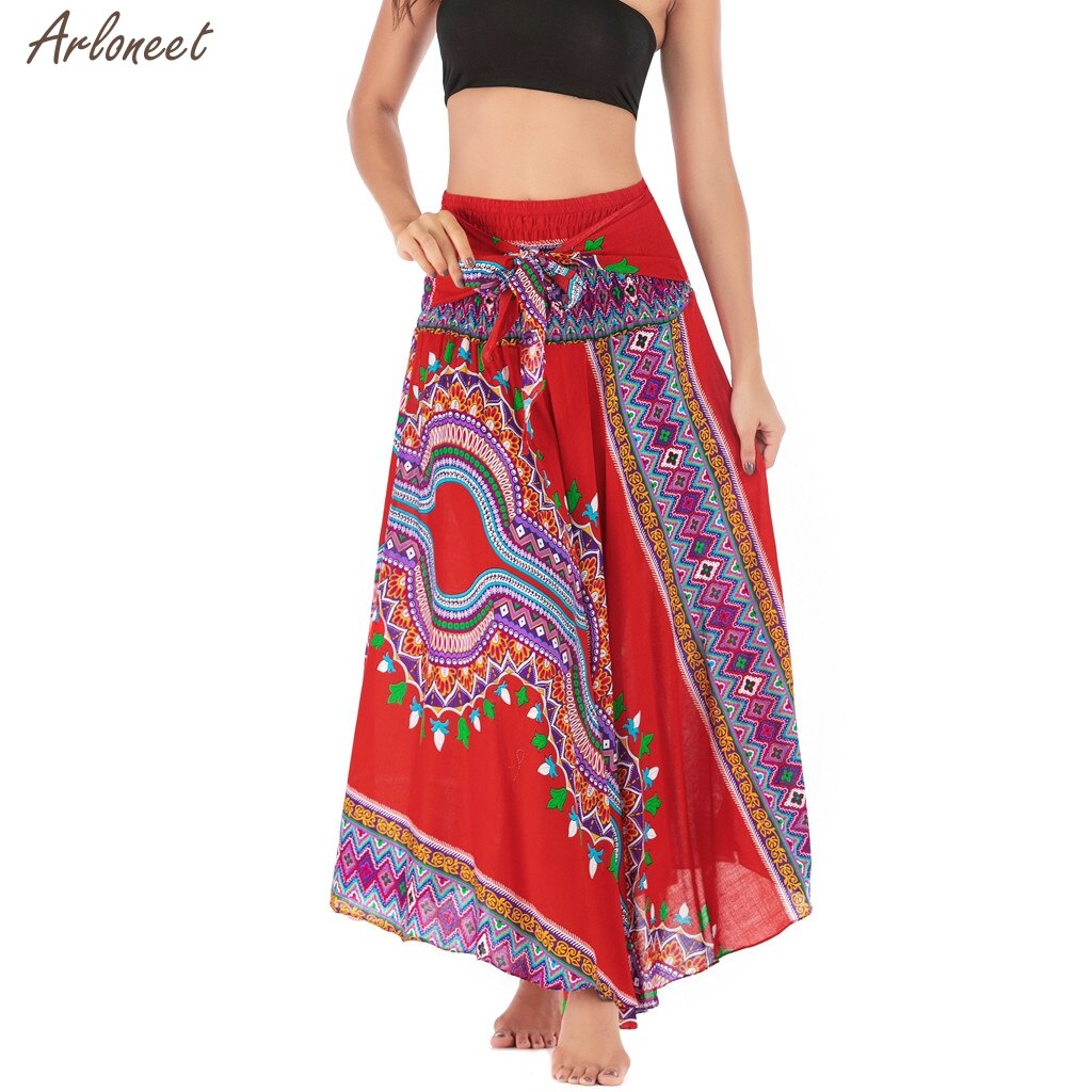 Vrouwen Lange Hippie Bohemian Gypsy Boho Bloemen Elastische Taille Bloemen Halter Rok Vrouwen Casual Rok Kleding Mode Zomer: Red 02