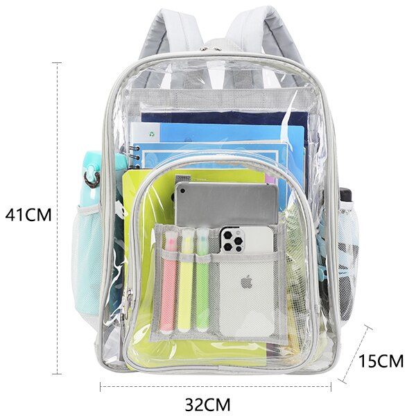 TINTAT-Mochila de PVC transparente para mujer, morral escolar de viaje, bolsa para niñas: T9059 gray