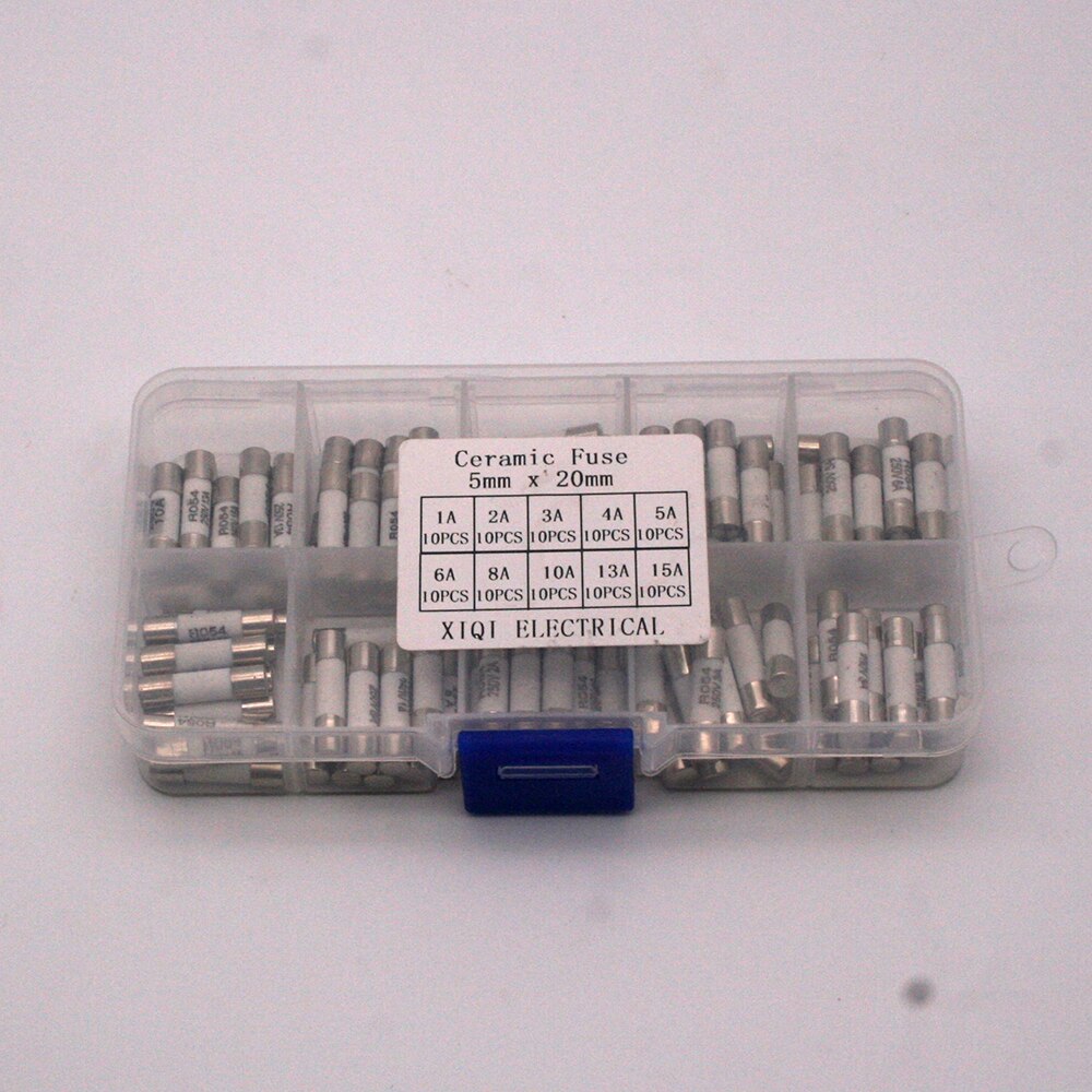 100 pieces / batch kit 5x20mm fuse kit DIY glass tube glass fuse ceramic fuse 1A 2A 3A 5A 8A 10A 15A