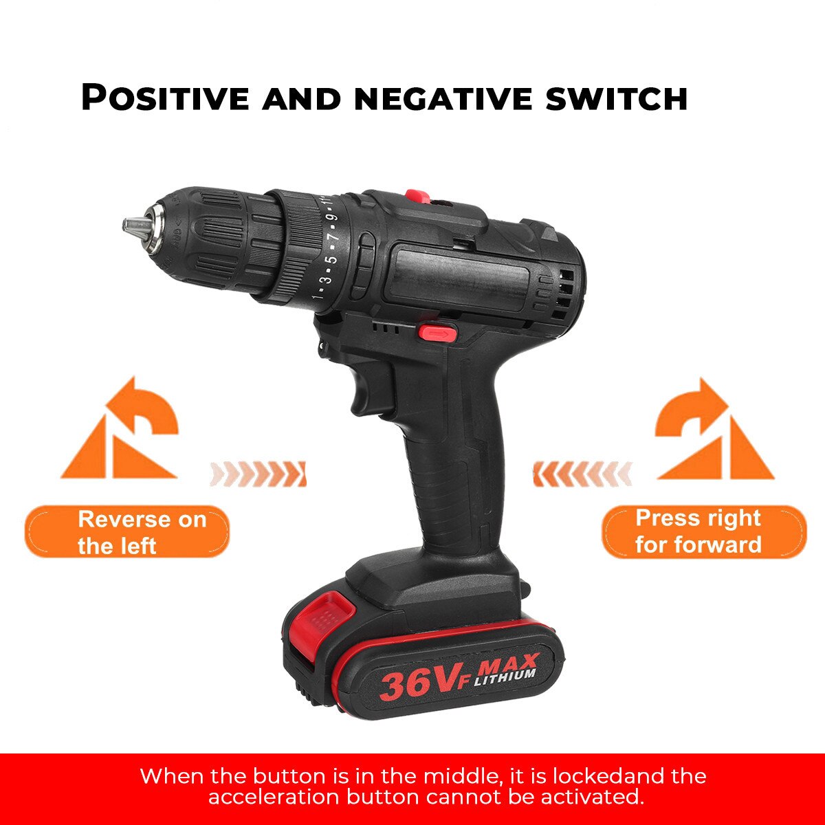 36V Cordless Drill Electric Screwdriver Drill 25+3 Torque With 2Pcs Lithium-Ion Battery Electric Hammer Impact Drill Power Tool