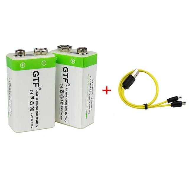 GTF 9V 500mAh lithium USB Rechargeable battery 9V li-ion Square battery for Toy Remote Control KTV Multimeter Microphone: 2pcs and USB cable