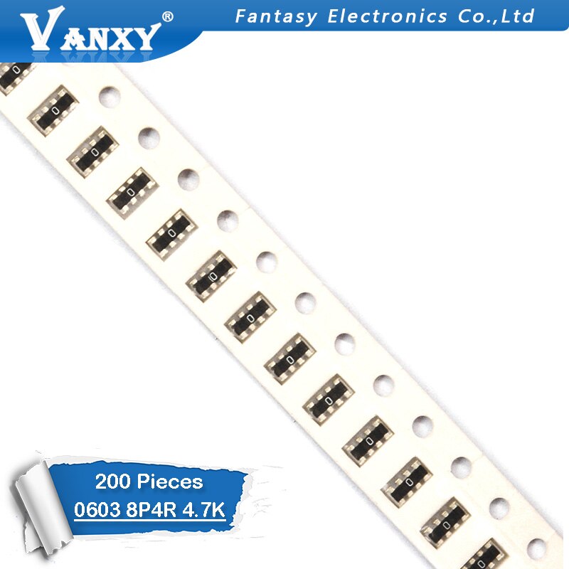 200 pces smd exclusão 0603 8p4r 2*4p 4.7k 4k7 ohm rede resistor array