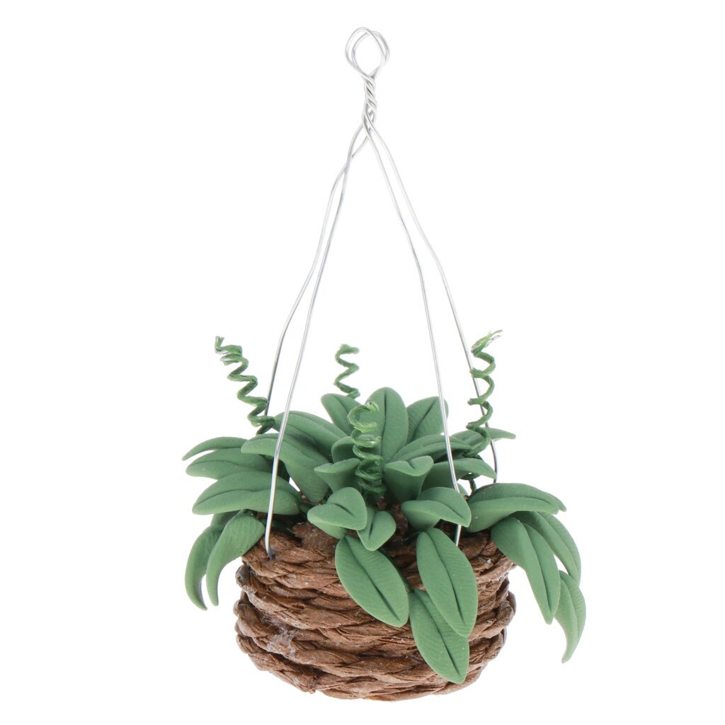 Dollhouse Miniature Accessories Clay Plants with Hanging Pot for 1:12 Dolls House Ornament