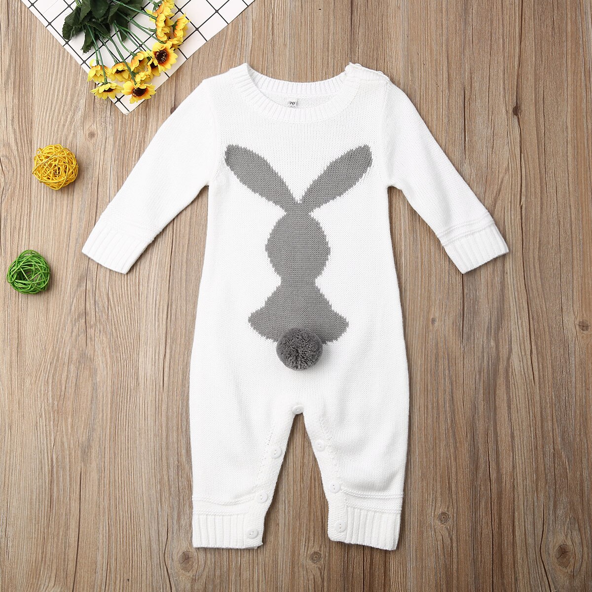 Helt nyfødt baby dreng pige strik uld romper efterår vinter varm 3d kanin jumpsuit outfit tøj playsuit jumpsuit: Hvid / 24m