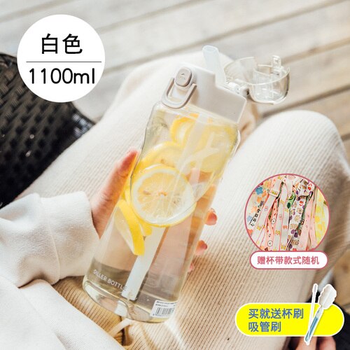 Transparent enkel vattenflaska kawaii söt snygg liten bärbar vattenflaska miljövänlig utomhus frasco drinkware  ab50wb: F 1100ml