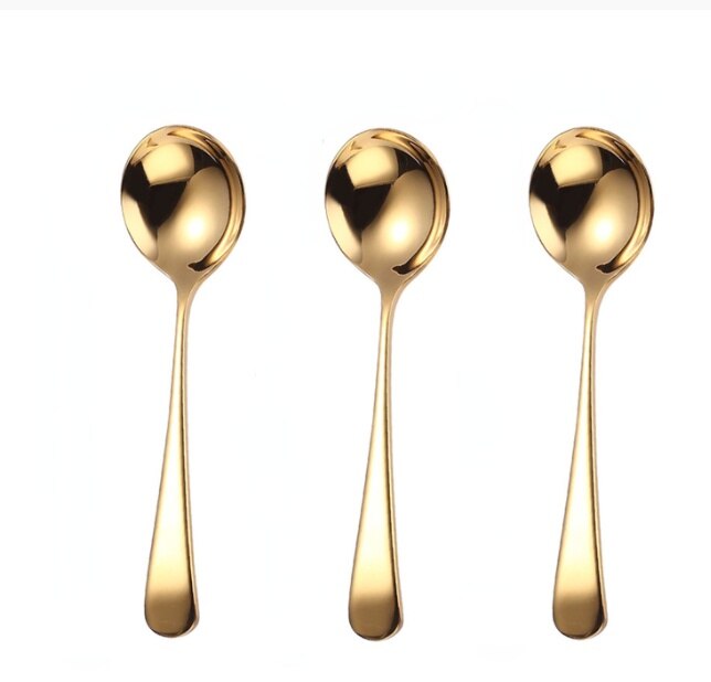 3 PCS Stainless Steel 304 Teaspoons Korean Cute Coffee Spoon Tableware Dinnerware Kitchen Dessert Spoon Serving Set: Golden