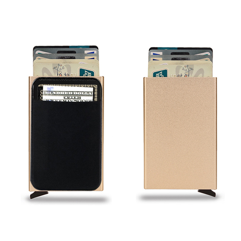 Dünne Aluminium Brieftasche Mit Elastizität Zurück Beutel Ich würde Kreditkarte Halfter Mini RFID Brieftasche Automatische Pop hoch Bank Karte fallen: Gold